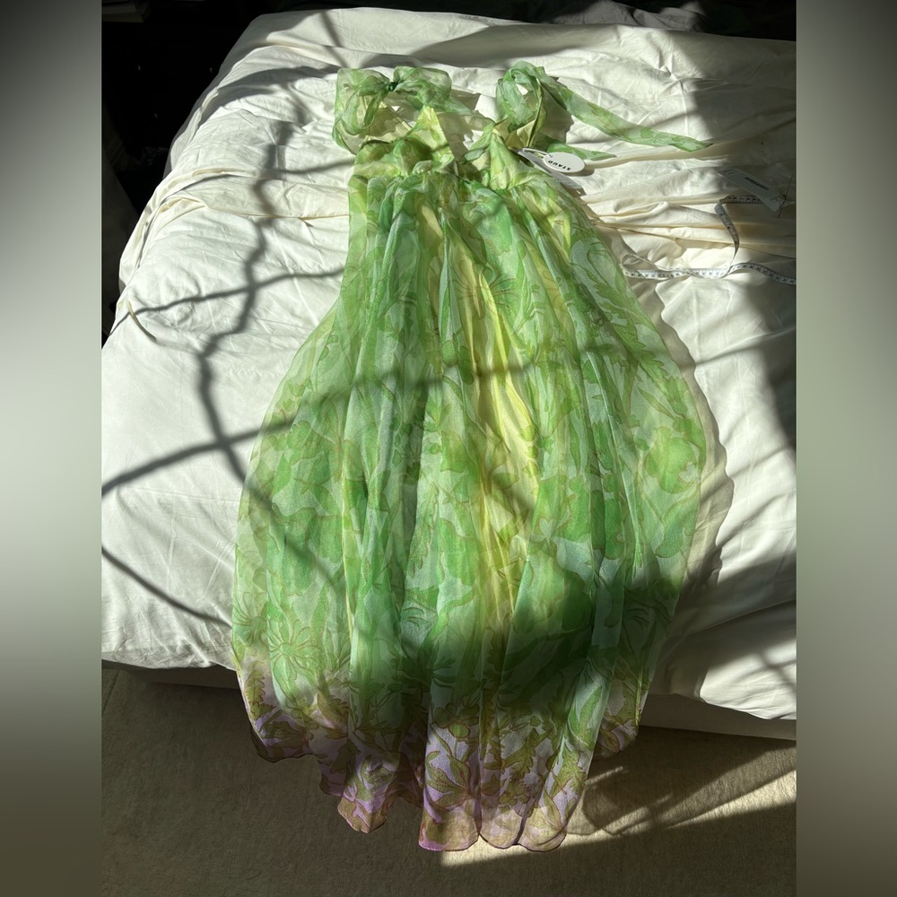 NWT STAUD Daffodil Green and Purple Floral Dress